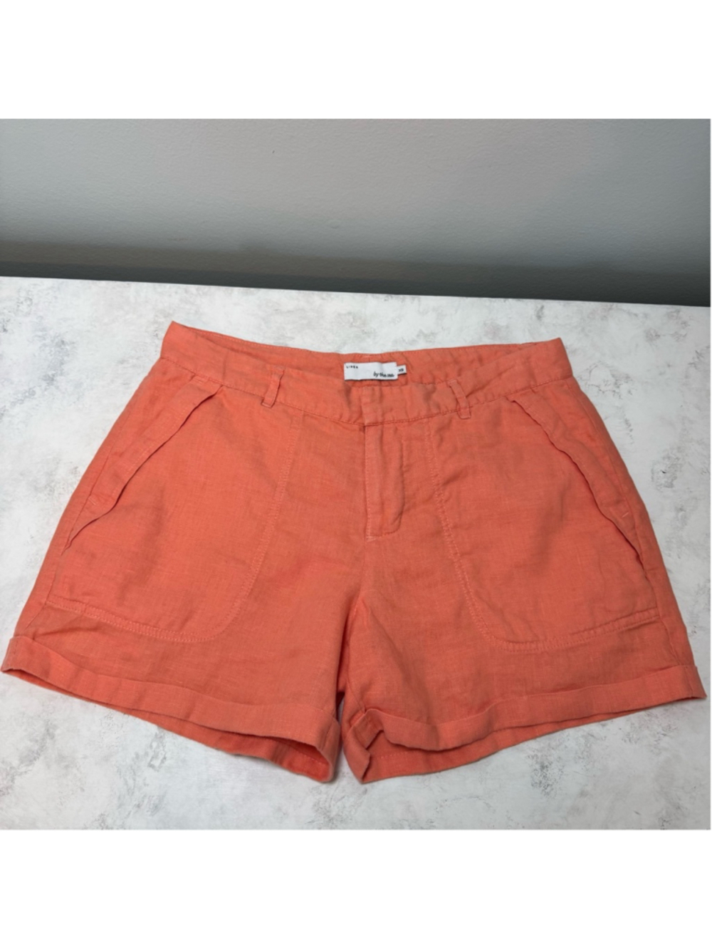 Women's By the Sea Shorts XS Coral Orange Linen Lined 3.5”